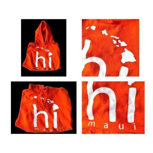 VTG Maui Hoodie Unisex Large Aloha Hawaii Orange Hooded Sweatshirt Hawai… - Picture 9 of 12